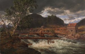 Hellefossen perto de Hokksund de Johan Christian Dahl