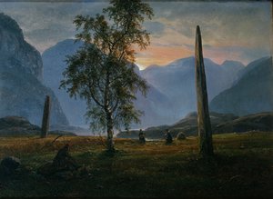 Paisagem com pedras memoriais de Johan Christian Dahl