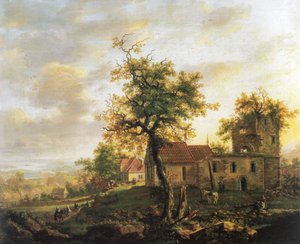 Norueguês Bokmål:  Kirkeruiner, Avaldsnes A igreja em ruínas em Avaldsnes em Karmøy de Johan Christian Dahl