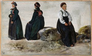 Estudos de trajes femininos de Luster em Sogn de Johan Christian Dahl