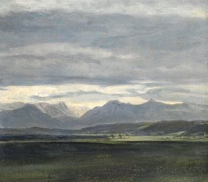 Estudo de uma paisagem com céu azul sobre montanhas de Johan Christian Dahl