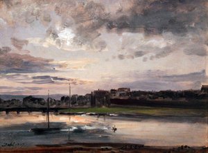 O Elba e Dresden Neustadt na luz da noite / Elba e o banco Neustadt em Dresden na luz da noite de Johan Christian Dahl
