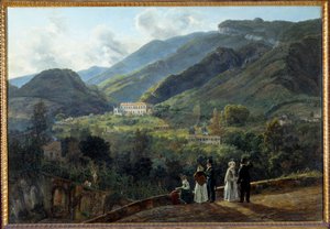 O casino Reale de Quisiana em Castellammare com a corte da Dinamarca. Pintura de Johan Dahl (1788-1857) de Johan Christian Dahl