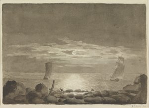 Dois navios ao luar de Johan Christian Dahl