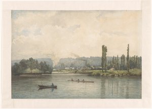 Vista de Port-Marly on the Seine, com o lavadouro de Johan Conrad Greive (signed by artist)