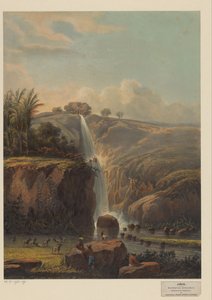 Vista da cachoeira em Singahan Cachoeira Singahan (Residência Rembang) (título no objeto) de Johan Conrad Greive