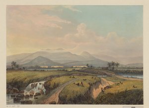 Vista das montanhas em Java Vista das montanhas Kawische e da empresa de tabaco (residência assistente Malang) (título no objeto) de Johan Conrad Greive
