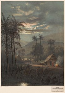 Paisagem ao luar perto de Sumedang Paisagem ao luar nos arredores de Sumadang (regências pré-raiva.) (título no objeto) de Johan Conrad Greive