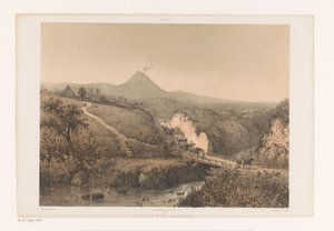 Paisagem perto de Malang Paisagem no Malangsche; Residência Pasoeroean Paisagem no Malangsche (título no objeto) Java após pinturas e desenhos de A. Salm (título da série)