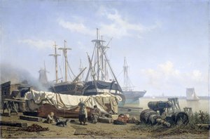Intervalo do meio-dia num estaleiro naval no Maas de Johan Conrad Greive