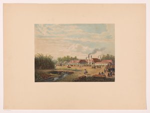 Fábrica de Pangka perto de Tegal em Java Central Fábrica de açúcar Pangka; Residência Tagal Java após pinturas e desenhos de A. Salm (título da série) de Johan Conrad Greive