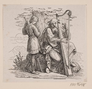 Um velho harpista e um menino debaixo de uma árvore de Johan Frederik Rosenstand