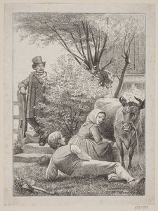 "Sidstille com sua vaca vermelha", página de título para Chr. Winthus "xilogravura" de Johan Frederik Rosenstand