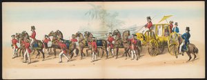 Máscara dos Estudantes de Delft, 1857 (placa 3) Procissão fantasiada realizada pelos membros do corpo estudantil de Delft em 5 de maio de 1857, representando a procissão Garebeg do Sultão de Djokjokarta e os tipos mais característicos da Holanda. de Johan Hendrik Hoffmeister