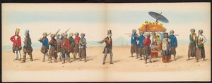 Mascarada dos estudantes de Delft, 1857 (placa 5)
Desfile de trajes realizado pelos membros do corpo estudantil de Delft em 5 de Maio de 1857, representando o desfile de Garebeg do Sultão de Djokjokarta e os tipos mais característicos do N de Johan Hendrik Hoffmeister