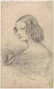 Retrato de uma jovem mulher com argolas, virado para a esquerda de Johan Hendrik Koelman