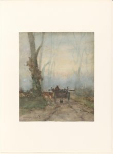 Carrinho do fazendeiro na estrada da floresta de Johan Hendrik Weissenbruch (signed by artist)