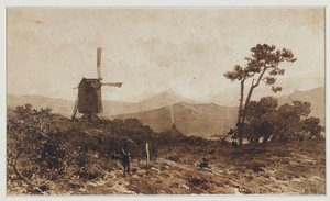 Paisagem montanhosa com moinho à esquerda de Johan Hendrik Weissenbruch
