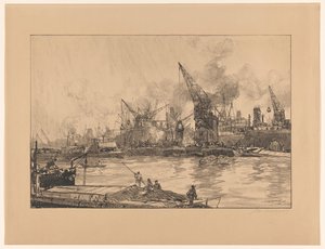 Vista do porto de Rotterdam, com diferentes guindastes de Johan Hendrik van Mastenbroek (signed by artist)