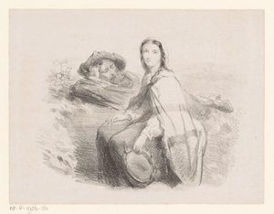 Reclinando homem e mulher com tamborim de Johan Michaël Schmidt Crans (attributed to)