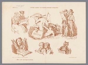 Caricatura dos diferentes tipos de leitores de jornais, 1870 Alguns leitores de jornais holandeses (título no objeto)
