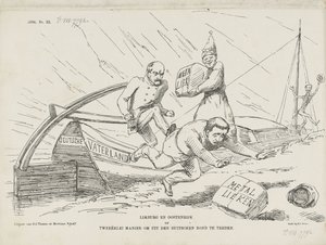 Cartoon sobre Bismarck e a Confederação Alemã, 1866 Limburgo e Áustria ou duas maneiras de deixar a Confederação Alemã (título no objeto)