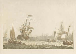 Vista do rio IJ com o Armazém Naval das Índias Orientais e o Oosterkerk de Johan Teyler (possibly)