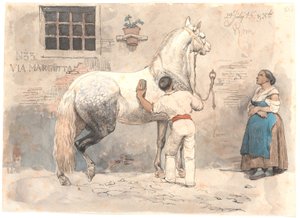 Um cavalo mofado cinza é preparado na Via Margutta de Johan Thomas Lundbye