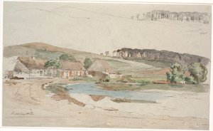A lagoa da rua em Brorfelde. Para um estudo repetido do perfil do morro e da floresta de Johan Thomas Lundbye