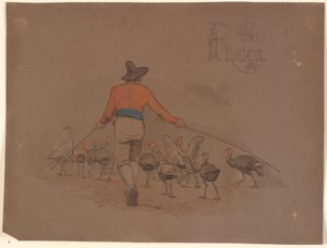 Italianos conduzindo um bando de perus usando varas de bambu de Johan Thomas Lundbye
