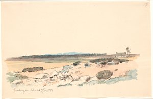 Paisagem de Hornbæk com a plantação e Kullen ao fundo de Johan Thomas Lundbye