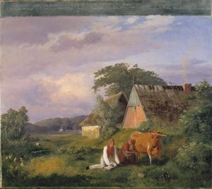 Cena de ordenha. Ilustrando um poema de Christian Winther de Johan Thomas Lundbye