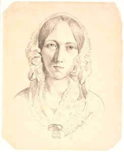 Retrato de uma jovem mulher, um rosto. Possivelmente representando Louise Marie Neergaard (1816-1895)