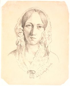 Retrato de uma jovem mulher, um rosto. Possivelmente representando Louise Marie Neergaard (1816-1895) de Johan Thomas Lundbye