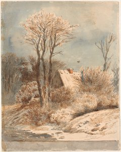 Paisagem de neve com casa entre árvores de Johan Thomas Lundbye