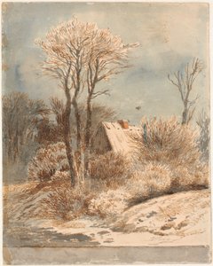Paisagem de neve com casa entre árvores de Johan Thomas Lundbye