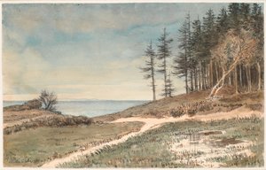 Vista para Kullen da praia em Hellebæk de Johan Thomas Lundbye
