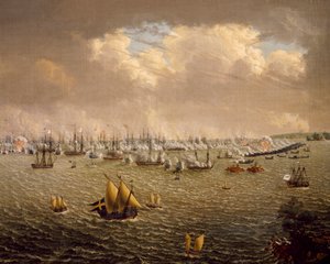 Batalha de Skargard entre as frotas sueca e russa por causa do domínio da Suécia sobre a Finlândia, 10 de julho de 1790, por Johan Tietrich Schoultz (1754-1807), guerras russo-suecas