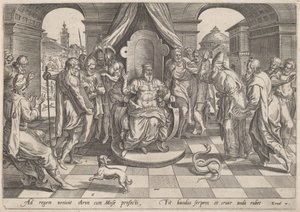 Moisés e Arão perante o Faraó de Johan Wierix, after Maarten van Cleef