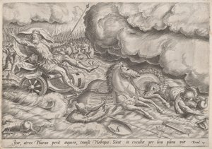 A travessia do Mar Vermelho de Johan Wierix, after Maarten van Cleef