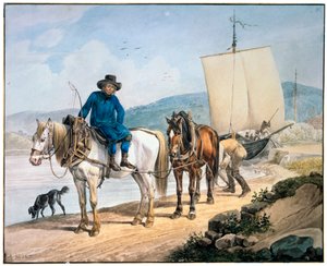Um cavalo e carroça no rio, 1817.
