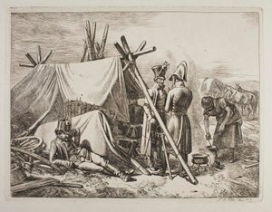 Militares austríacos junto a uma tenda de fornecedoras de Johann Adam Klein