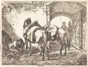 Cavalos cossacos em um pátio de Johann Adam Klein