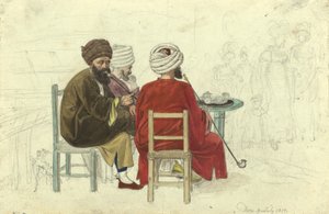 Três turcos (ou gregos) sentados à volta de uma mesa no café Augustini, na Rotenturmbastei de Johann Adam Klein