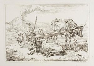 Em Nápoles (bois e uma carroça em Nápoles) de Johann Adam Klein