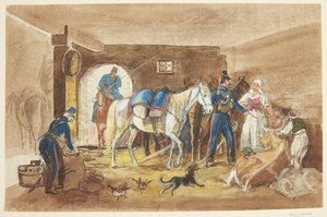 Cavaleiros em um estábulo de Johann Adam Klein