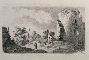 Castelo em ruínas com um homem