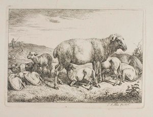 Ovelhas com cordeiros de Johann Adam Klein