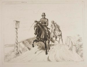 Dois cavaleiros a galope numa ponte de Johann Adam Klein