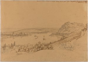 Vista de Koblenz com o Reno e a fortaleza Ehrenbreitstein (frente); vista do castelo de Heidelberg (verso) de Johann Adam Klein